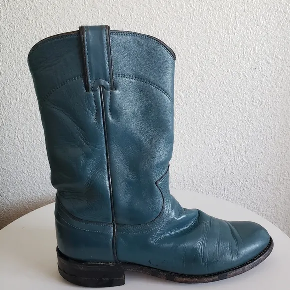 Justin Western Cowboy Midcalf Blue Leather Boots