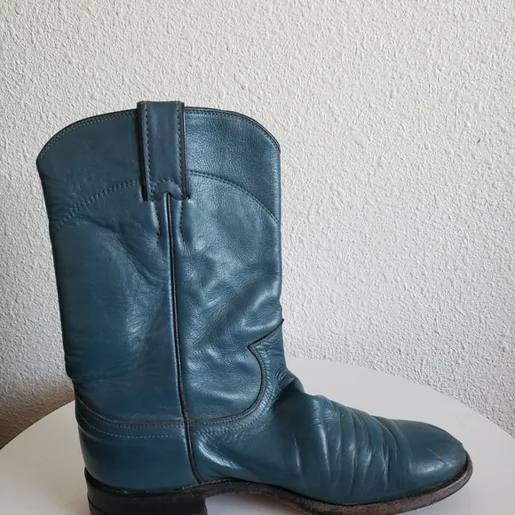 Justin Western Cowboy Midcalf Blue Leather Boots
