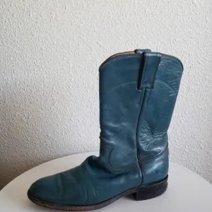 Justin Western Cowboy Midcalf Blue Leather Boots
