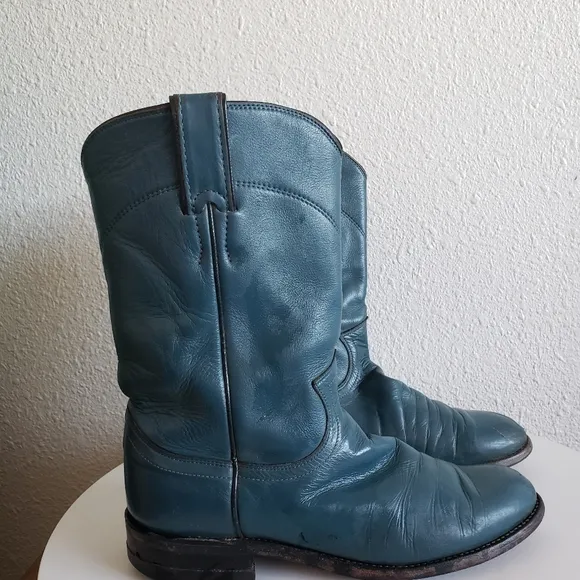 Justin Western Cowboy Midcalf Blue Leather Boots