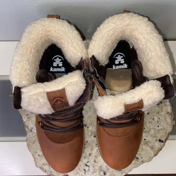 Kamik ARIEL F Waterproof Brown Leather Insulated Lightweight Snow Collar Boots 7