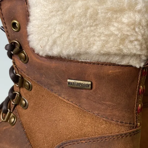 Kamik ARIEL F Waterproof Brown Leather Insulated Lightweight Snow Collar Boots 7