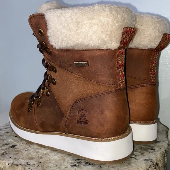 Kamik ARIEL F Waterproof Brown Leather Insulated Lightweight Snow Collar Boots 7