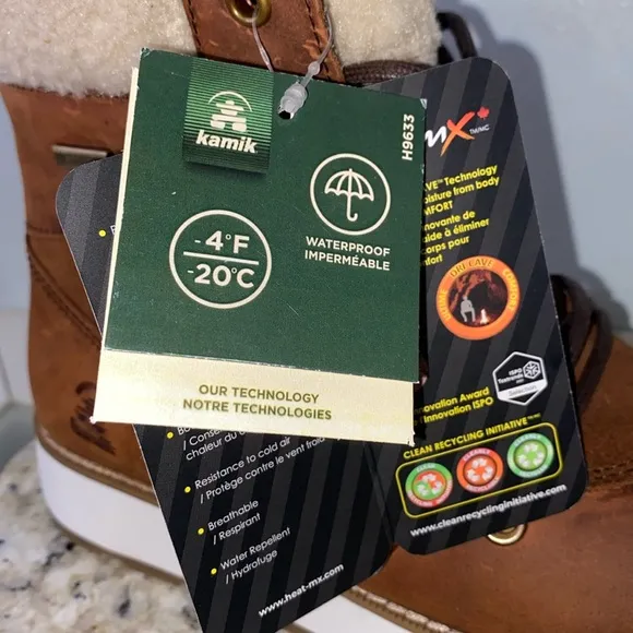 Kamik ARIEL F Waterproof Brown Leather Insulated Lightweight Snow Collar Boots 7