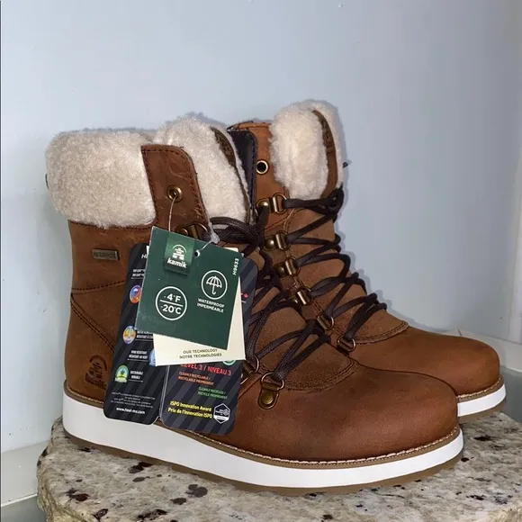 Kamik ARIEL F Waterproof Brown Leather Insulated Lightweight Snow Collar Boots 7