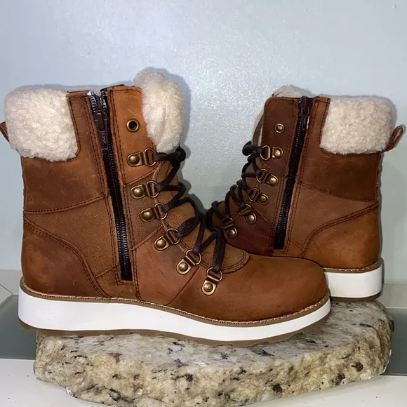 Kamik ARIEL F Waterproof Brown Leather Insulated Lightweight Snow Collar Boots 7