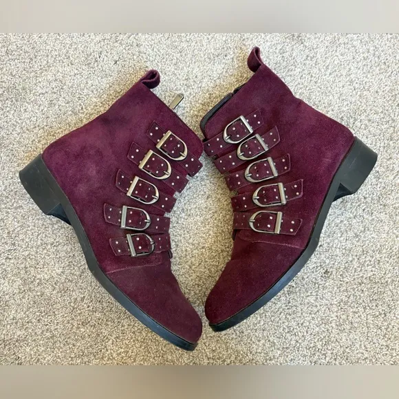 Karen Millen- Womens Bronte Alice Suede Ankle Boots‎ Burgundy - Size 8