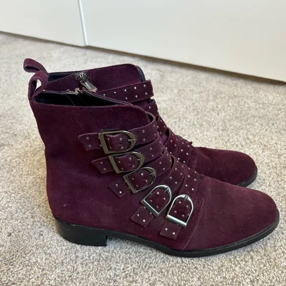 Karen Millen- Womens Bronte Alice Suede Ankle Boots‎ Burgundy - Size 8