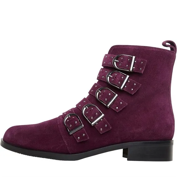 Karen Millen- Womens Bronte Alice Suede Ankle Boots‎ Burgundy - Size 8