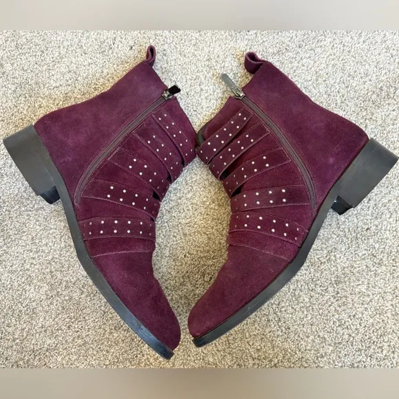 Karen Millen- Womens Bronte Alice Suede Ankle Boots‎ Burgundy - Size 8