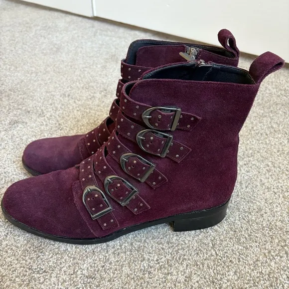 Karen Millen- Womens Bronte Alice Suede Ankle Boots‎ Burgundy - Size 8