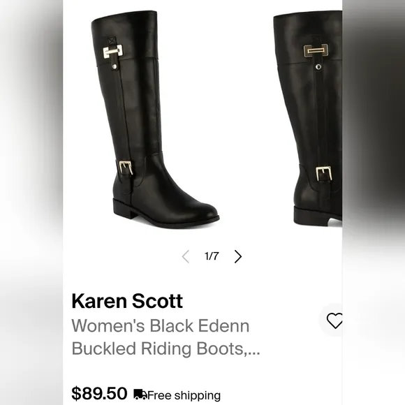 KAREN SCOTT GENUINE LEATHER CHUNKY HEEL BOOTS Zipper and elastic insert in calf