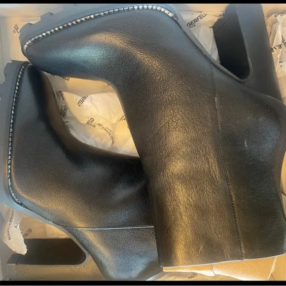 Karl Lagerfeld Black Heeled Boots with Chunky Block Heel