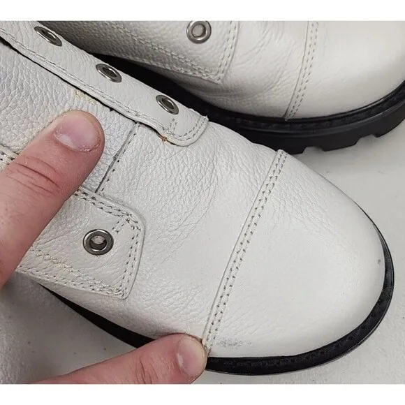 Karl Lagerfeld “MAIKA” White Leather Cap Toe Rhinestone Zip Up Biker Boots, 6.5M