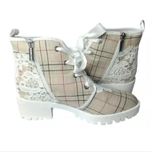 Karl Lagerfeld Paris Parker Lace &amp; Plaid Boots Size 8 M Retail $169