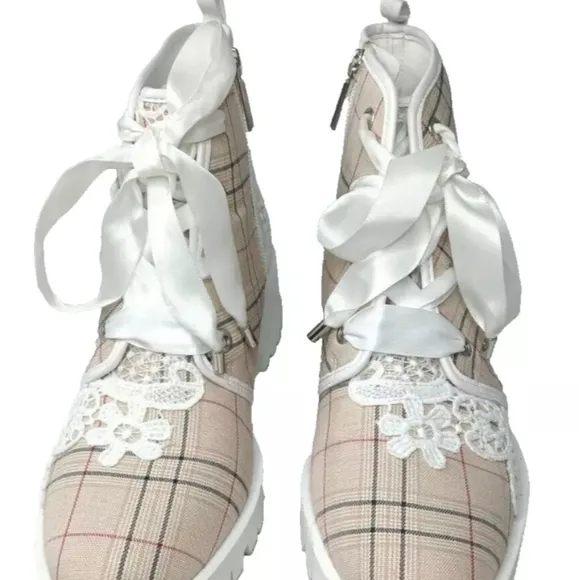 Karl Lagerfeld Paris Parker Lace &amp; Plaid Boots Size 8 M Retail $169