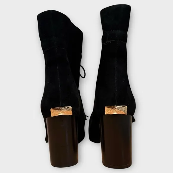 Kate Spade Dillane Black Suede High-Heel Ankle Boots Womens Size 6 Tasseled NEW