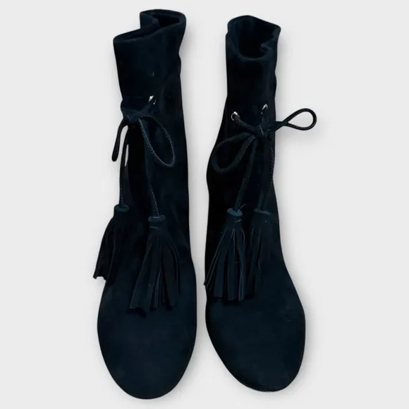 Kate Spade Dillane Black Suede High-Heel Ankle Boots Womens Size 6 Tasseled NEW