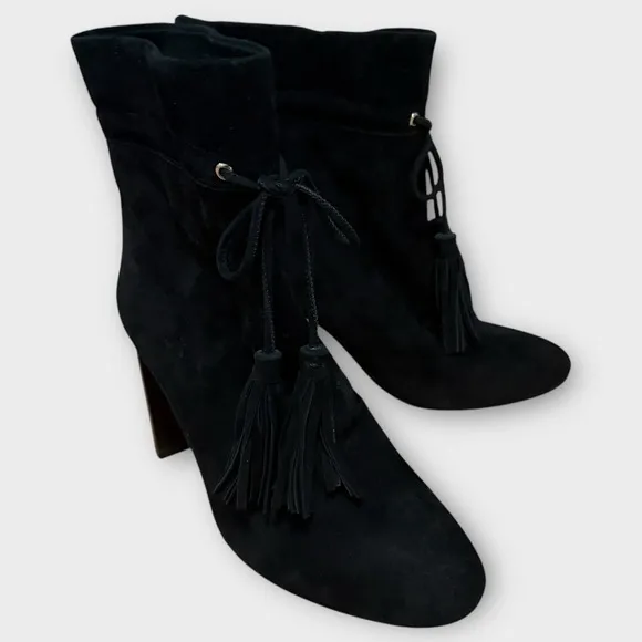 Kate Spade Dillane Black Suede High-Heel Ankle Boots Womens Size 6 Tasseled NEW