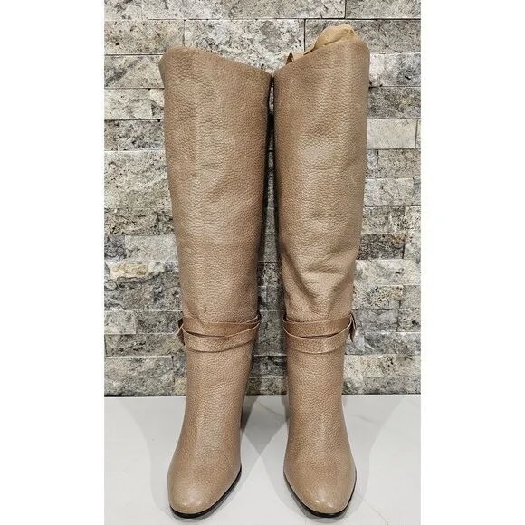 Kate Spade Mandie Boots Beige Napa Leather Heeled Knee High Womens 10 Old Money