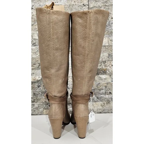 Kate Spade Mandie Boots Beige Napa Leather Heeled Knee High Womens 10 Old Money