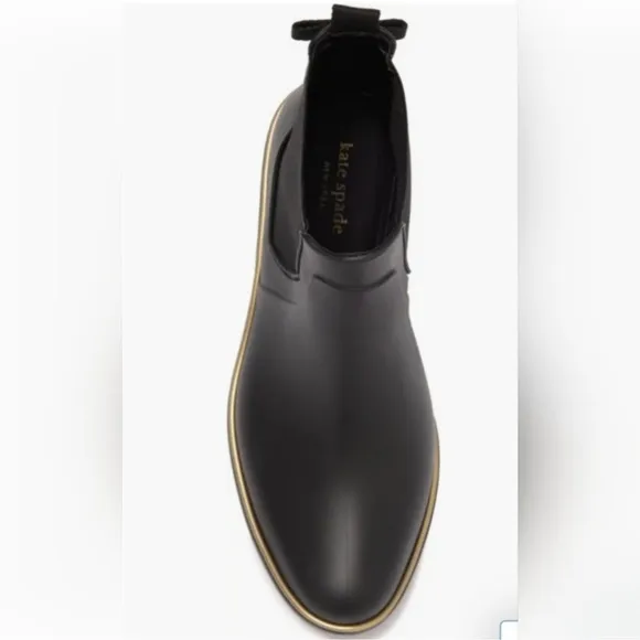 KATE SPADE SOLSTICE ANKLE RAIN BOOTS BLACK WITH GOLD DETAIL SIZE 7 NWOT