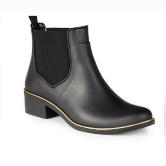 KATE SPADE SOLSTICE ANKLE RAIN BOOTS BLACK WITH GOLD DETAIL SIZE 7 NWOT