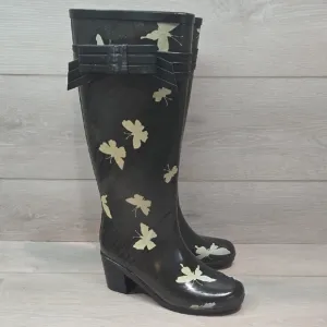 Kate Spade Women's Butterfly Black Butterfly Rain Heels Boots Shoes Sz 6