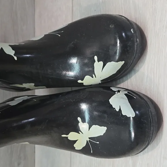 Kate Spade Women's Butterfly Black Butterfly Rain Heels Boots Shoes Sz 6