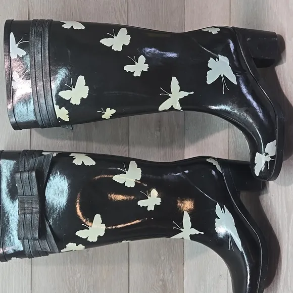 Kate Spade Women's Butterfly Black Butterfly Rain Heels Boots Shoes Sz 6