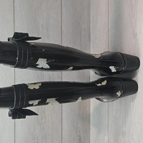 Kate Spade Women's Butterfly Black Butterfly Rain Heels Boots Shoes Sz 6