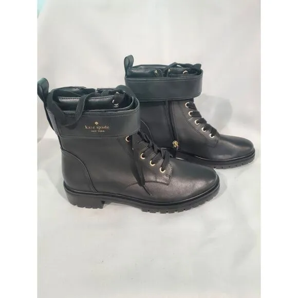 Kate Spade Womens Joplin Ankle Boots Lace Up Black Leather Lug Sole Size 7B.s58