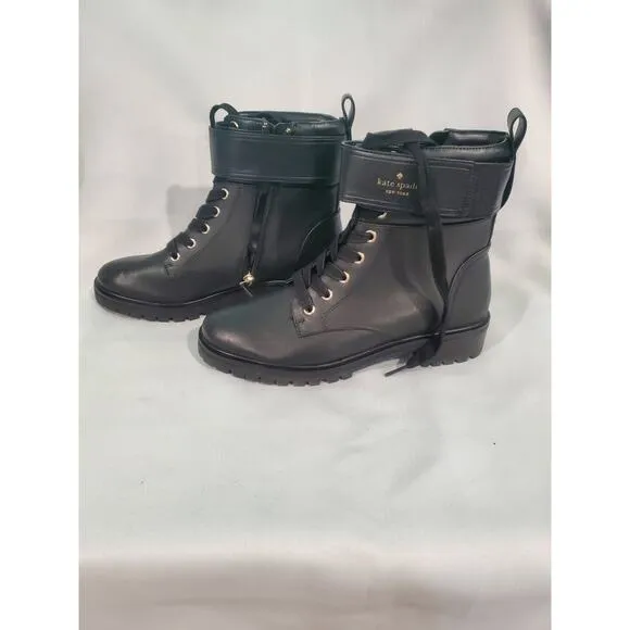 Kate Spade Womens Joplin Ankle Boots Lace Up Black Leather Lug Sole Size 7B.s58