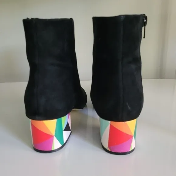 Katy Perry Farrar Black Suede Block-Heel Ankle Boots with Abstract Heel - Size 8