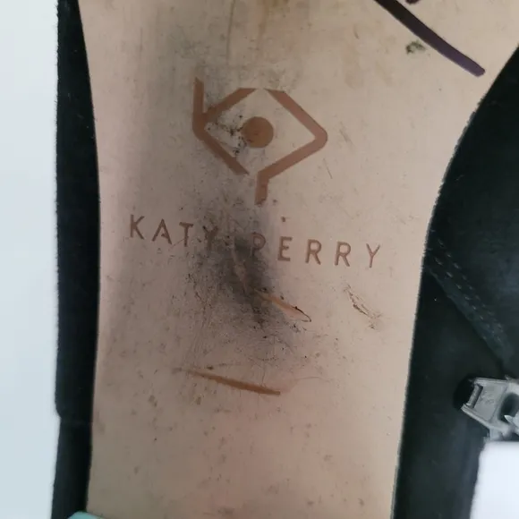 Katy Perry Farrar Black Suede Block-Heel Ankle Boots with Abstract Heel - Size 8