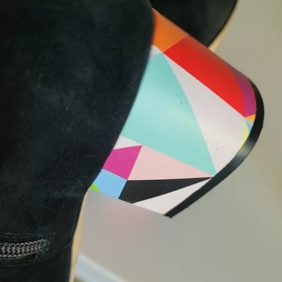 Katy Perry Farrar Black Suede Block-Heel Ankle Boots with Abstract Heel - Size 8
