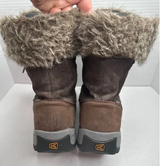 Keen Helena Brown Leather Waterproof Faux Fur Insulated Winter Boots Size 8