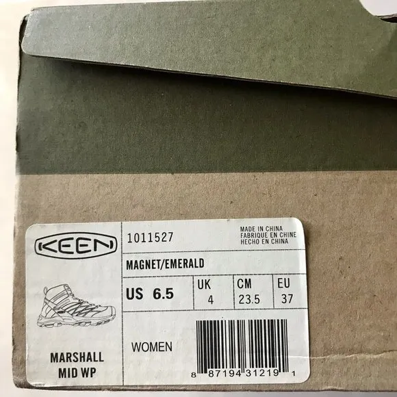 Keen Marshall Mid Hiking Boots Womens 6.5 Gray/Emerald Waterproof‎ Dry