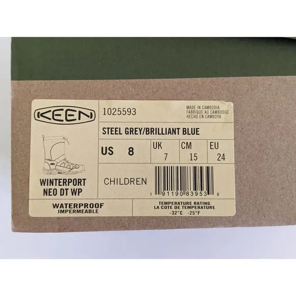 Keen Winterport Neo DT Waterproof Boot Sz 8 Toddler Steel Grey/ Brilliant Blue