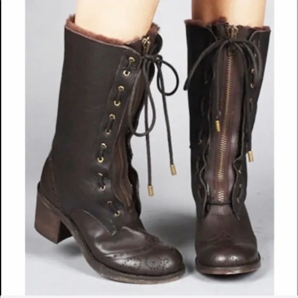 Kelsi Dagger fur lined brown leather boots