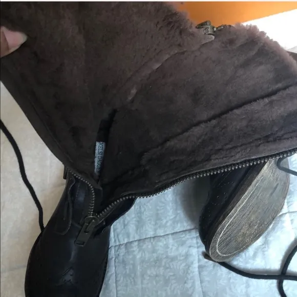 Kelsi Dagger fur lined brown leather boots