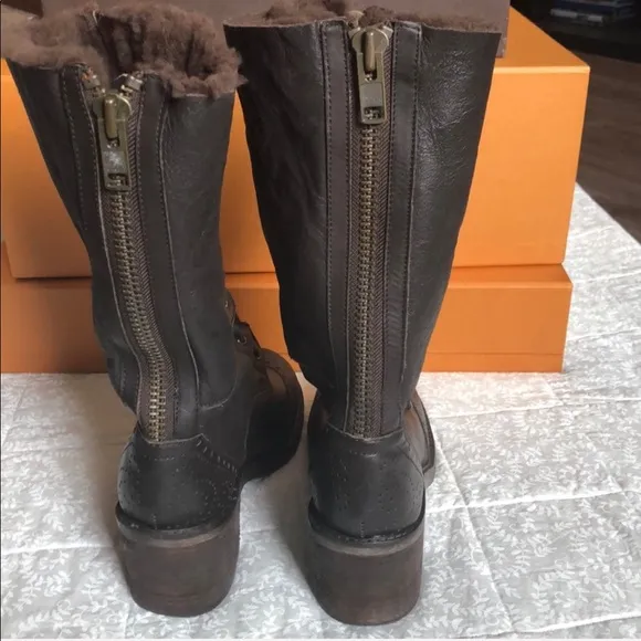 Kelsi Dagger fur lined brown leather boots