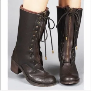 Kelsi Dagger fur lined brown leather boots
