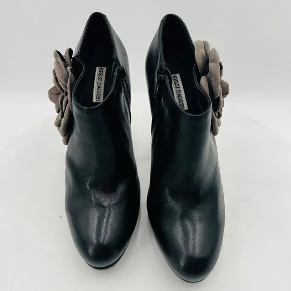 Kelsi Dagger Rosabella Platform With Flower Black Ankle Bootie Size 9