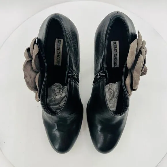 Kelsi Dagger Rosabella Platform With Flower Black Ankle Bootie Size 9