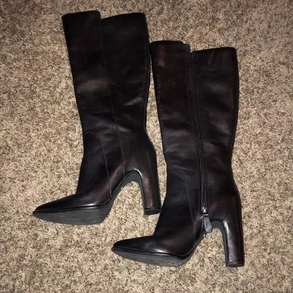 Kenneth Cole black real leather knee high boots