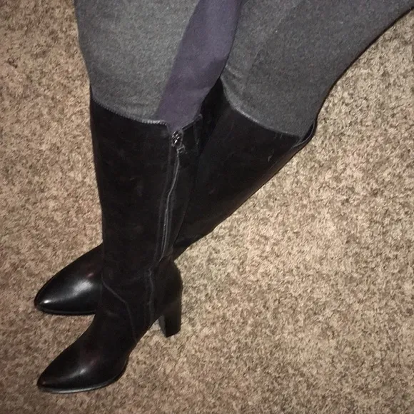 Kenneth Cole black real leather knee high boots