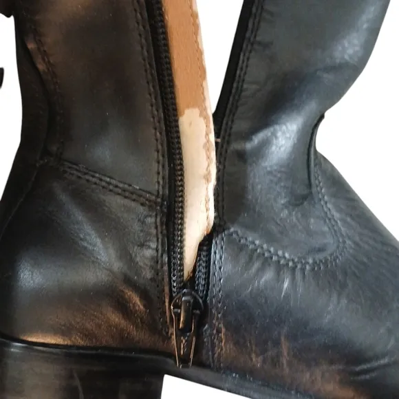 Kenneth Cole Black Riding Boots Full Grain Leather Knee High Boots size 6.5