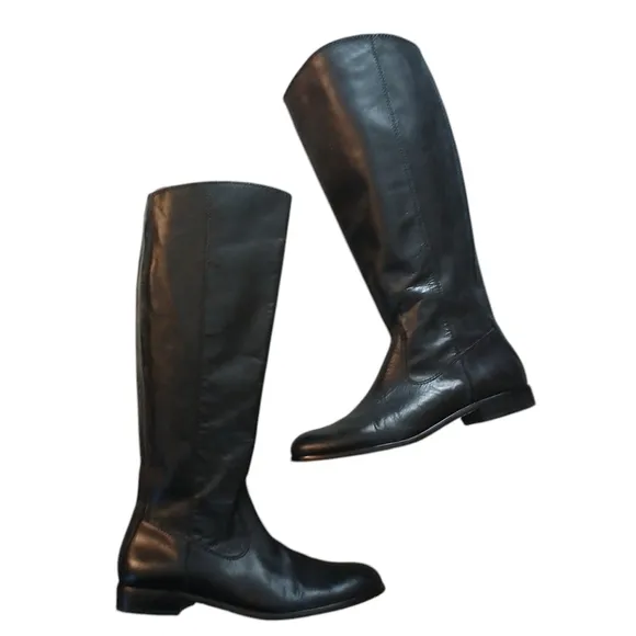 Kenneth Cole Black Riding Boots Full Grain Leather Knee High Boots size 6.5