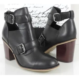 Kensie Cameron High Heel Sandals Booties Cut Out Details Leather Black Size 8